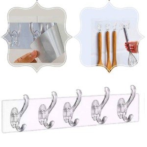 Multi-Purpose Self-Adhesive 5-Piece Transparent Hanger Multi-Purpose Self-Adhesive 5-Piece Transparent Hanger