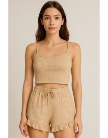 Crop Suit - Strappy Crop Suit Lycra Beige (L)