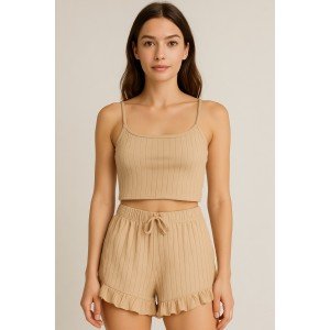 Crop Suit - Strappy Crop Suit Lycra Beige (L)