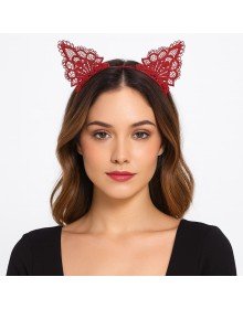 Lace Red Cat Crown - Vintage Style Lace Cat Ear