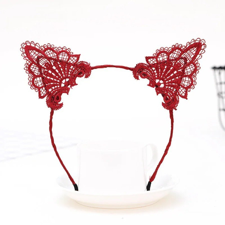 Lace Red Cat Crown - Vintage Style Lace Cat Ear
