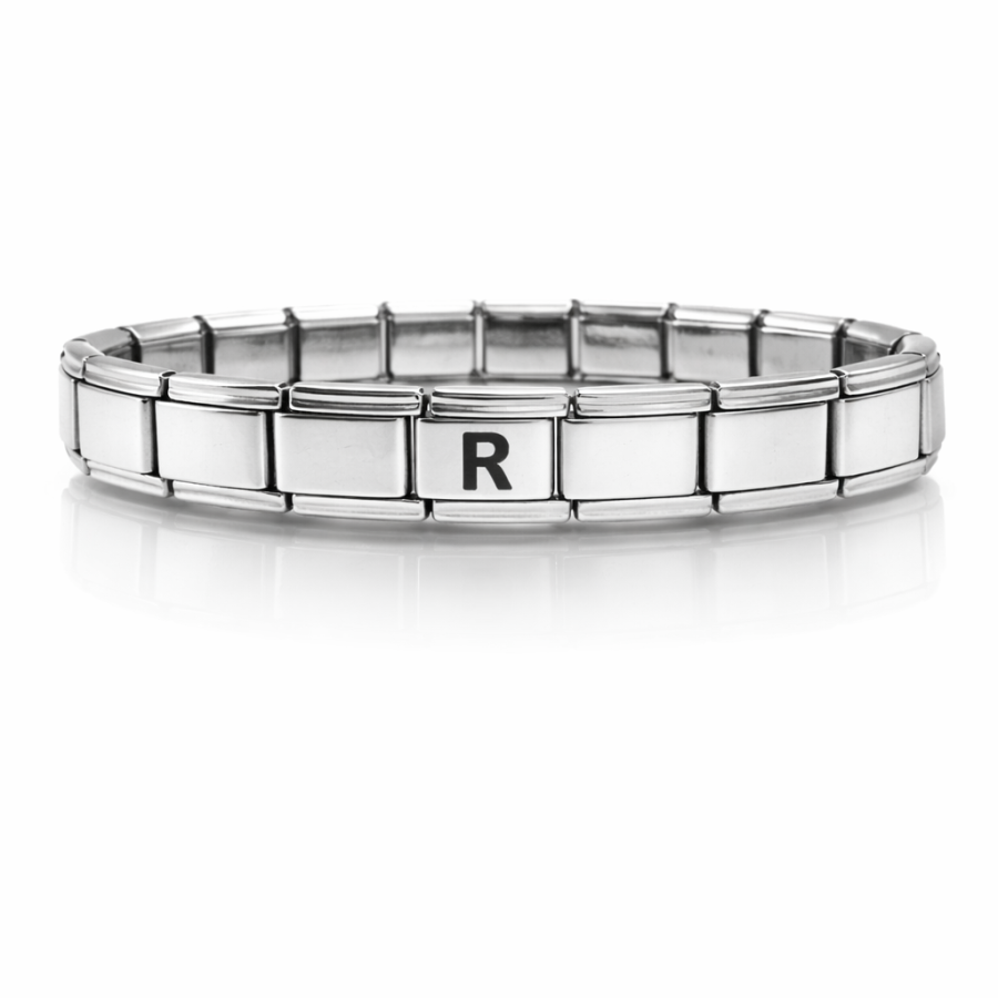 Personalized Steel Bracelet with the Letter R – Italian Charm Bracelet, Adjustable Elegant Design Personalized Steel Bracelet with the Letter R – Italian Charm Bracelet, Adjustable Elegant Design