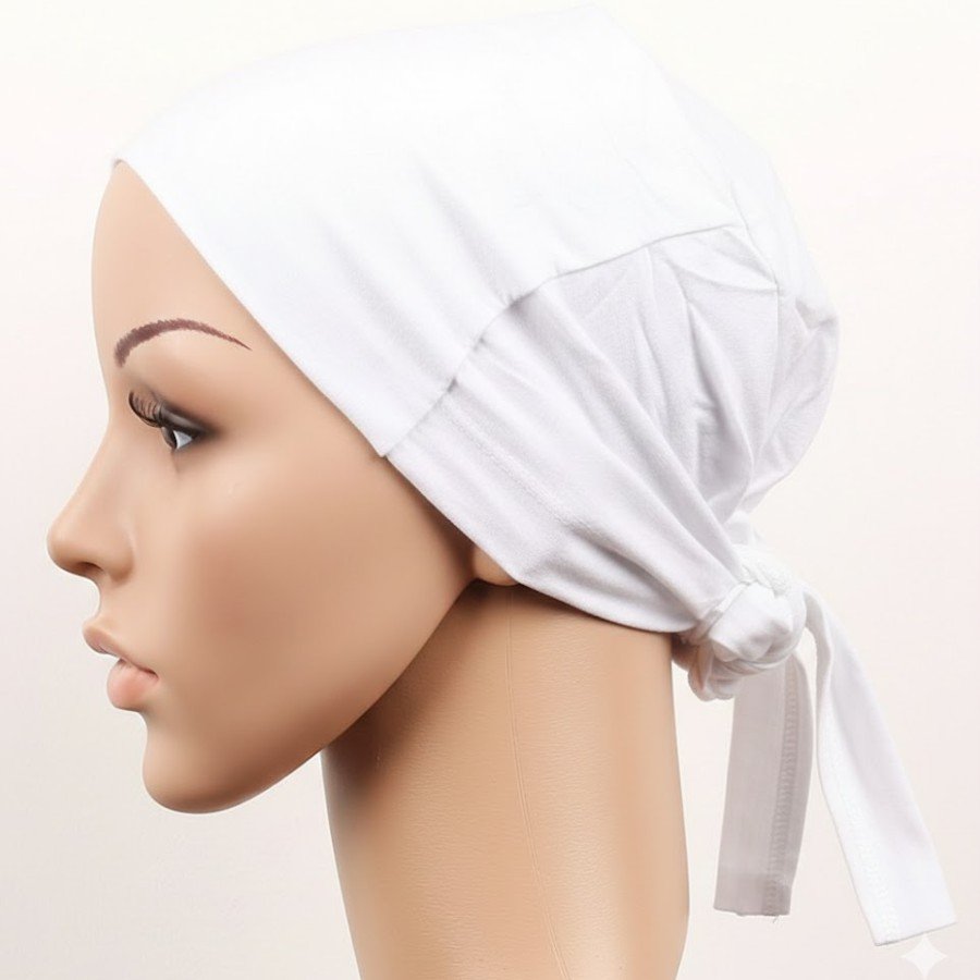 Seamless Tied Hijab Bonnet - Tied Bandana White 5 Pieces