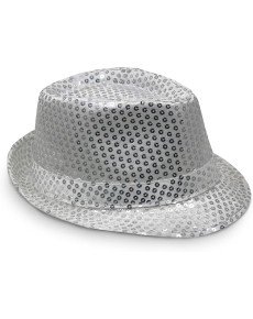 Disco Star Silver Sequined Fedora Hat Adult Size