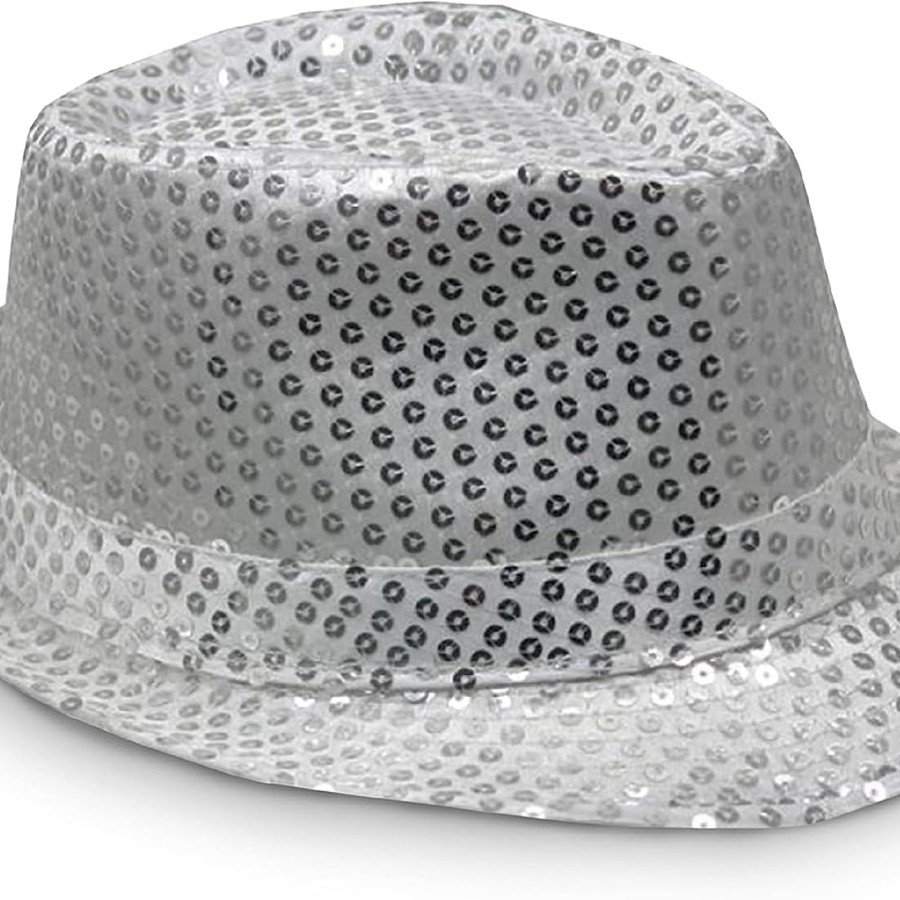 Disco Star Silver Sequined Fedora Hat Adult Size Disco Star Silver Sequined Fedora Hat Adult Size
