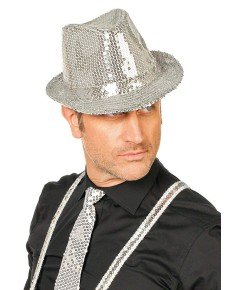 Disco Star Silver Sequined Fedora Hat Adult Size