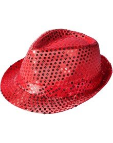 Disco Star Red Sequined Fedora Hat Adult Size
