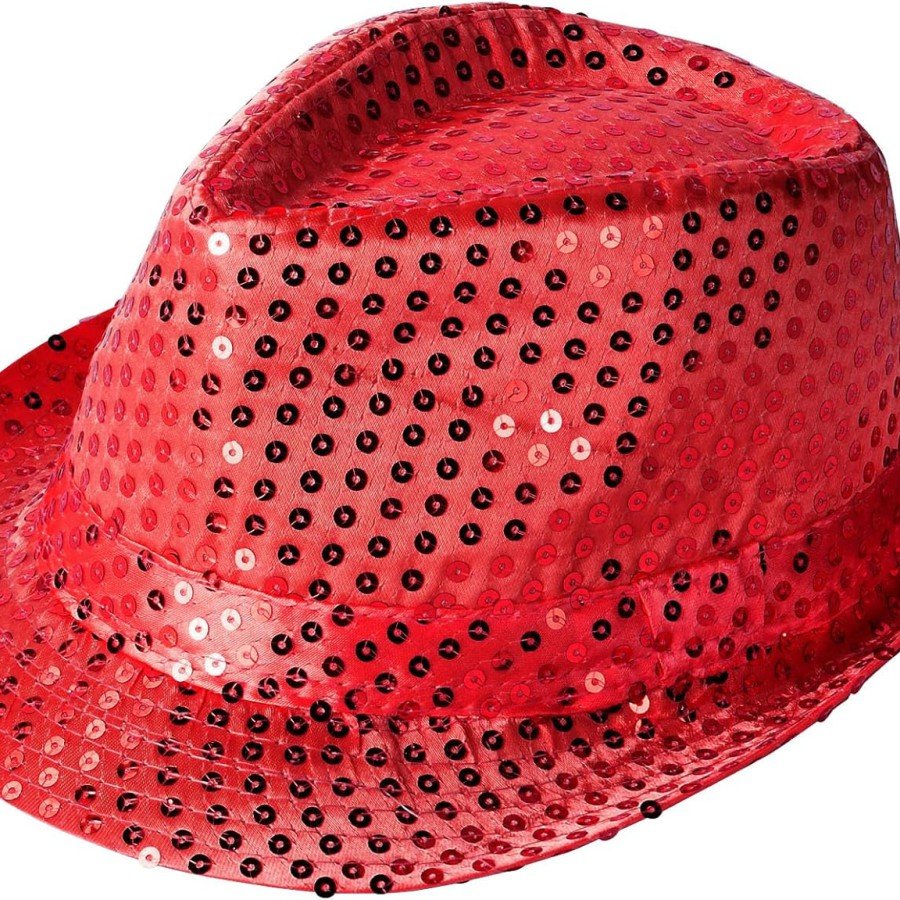 Disco Star Red Sequined Fedora Hat Adult Size Disco Star Red Sequined Fedora Hat Adult Size