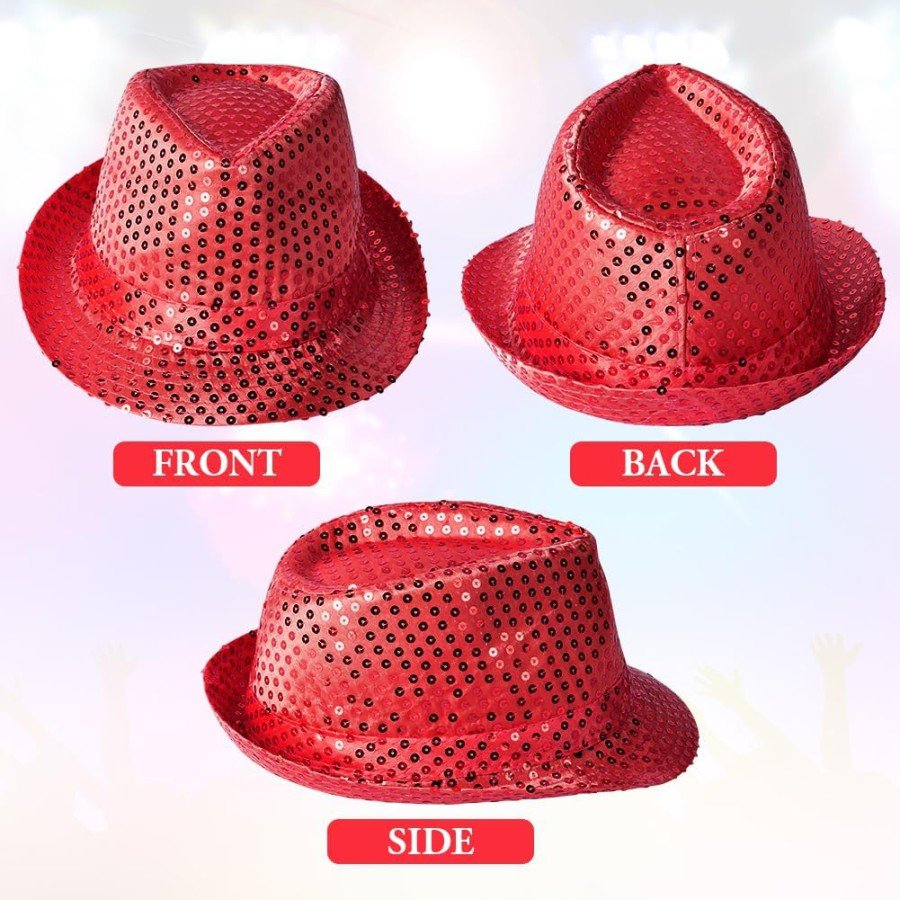 Disco Star Red Sequined Fedora Hat Adult Size Disco Star Red Sequined Fedora Hat Adult Size
