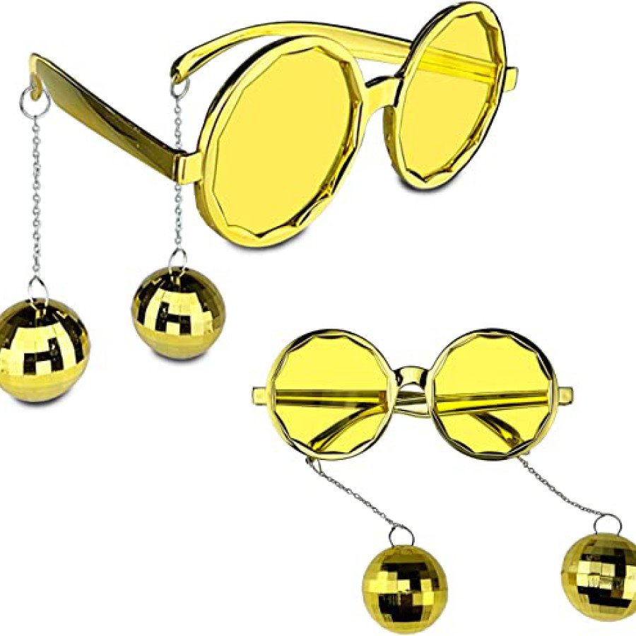 Disco Party Glasses with Ball Earrings Gold Color