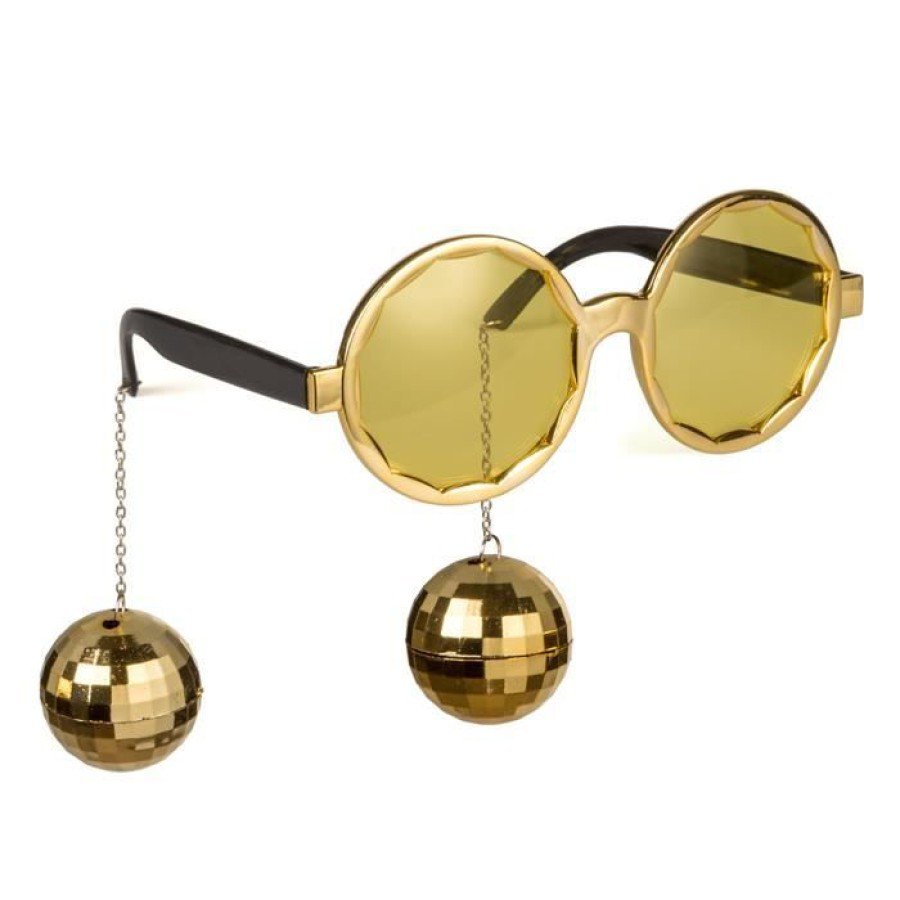 Disco Party Glasses with Ball Earrings Gold Color