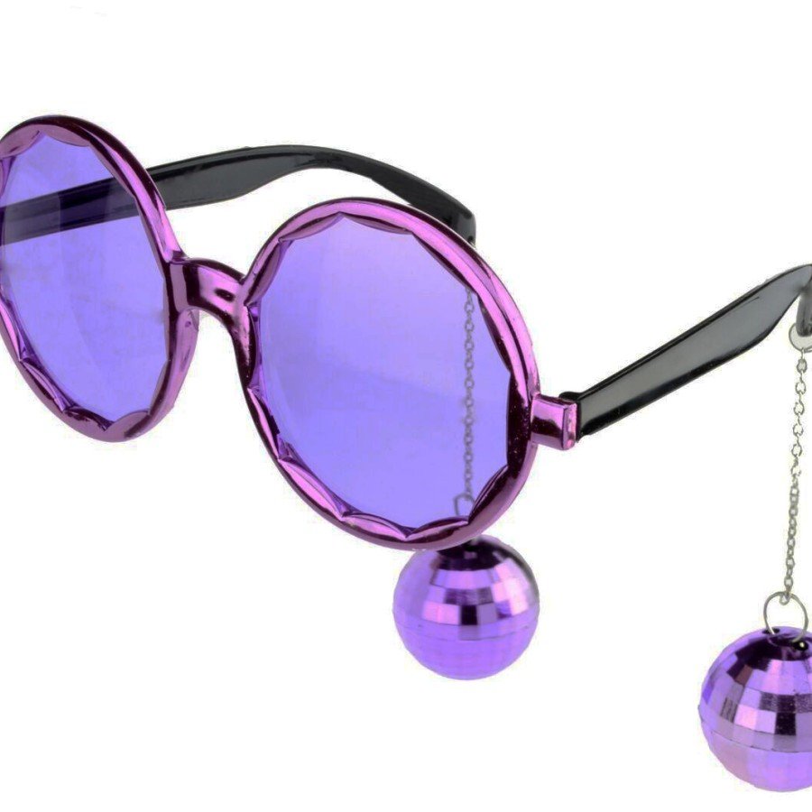 Disco Party Glasses with Ball Earrings Purple Color 15x16 cm