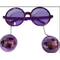 Disco Party Glasses with Ball Earrings Purple Color 15x16 cm