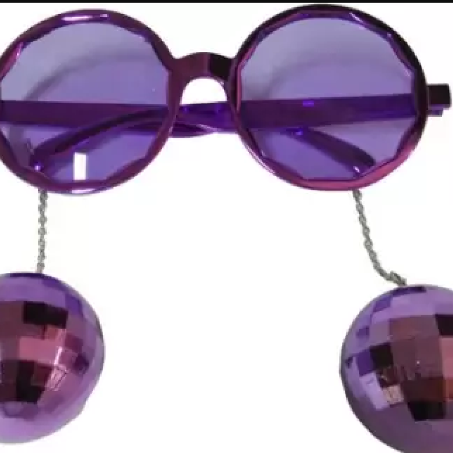Disco Party Glasses with Ball Earrings Purple Color 15x16 cm