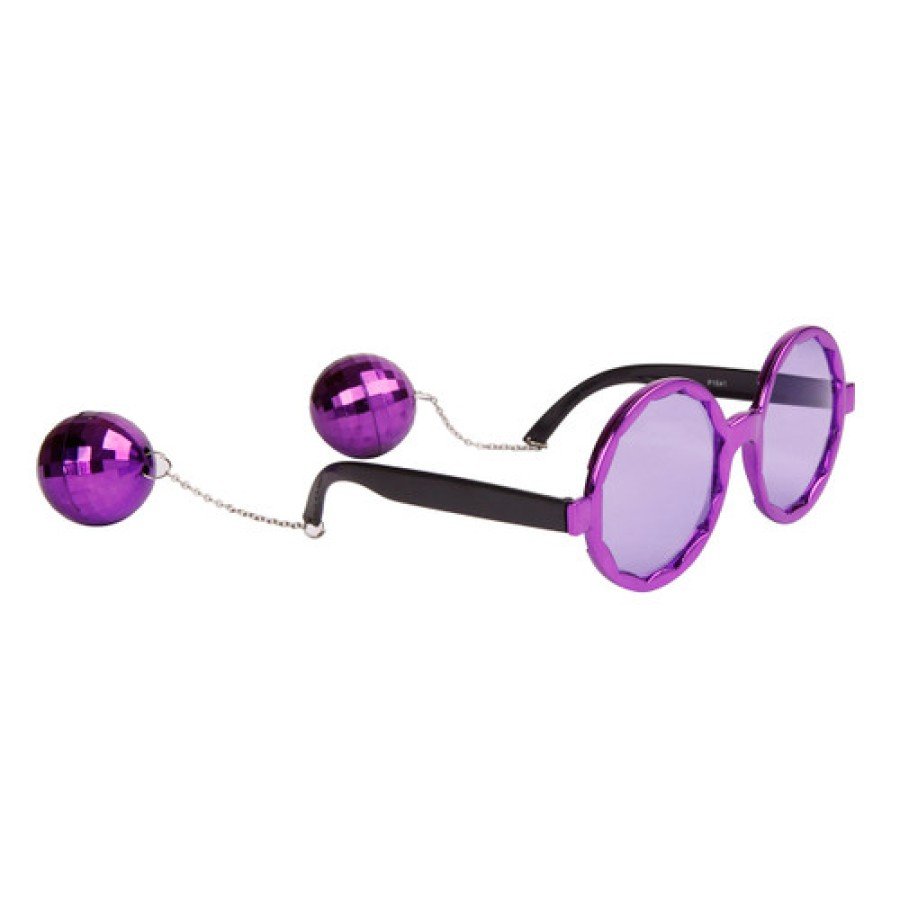 Disco Party Glasses with Ball Earrings Purple Color 15x16 cm