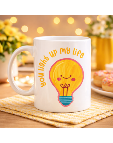 You Light Up My Life Designed Porcelain Mug Model 15 - Gift Coffee Cup with Cute Light Bulb Pattern