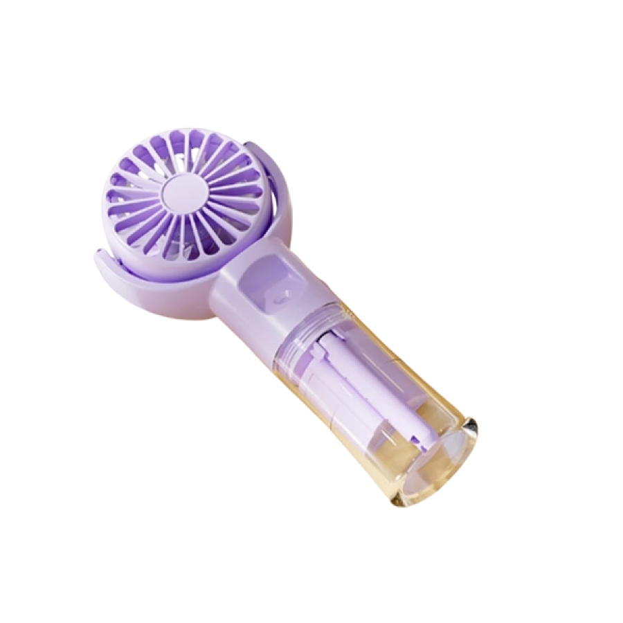 Rotating Water Mist Handheld Fan – 4 Stage Wind, Transparent Water Reservoir, Quiet Operation Rotating Water Mist Handheld Fan – 4 Stage Wind, Transparent Water Reservoir, Quiet Operation
