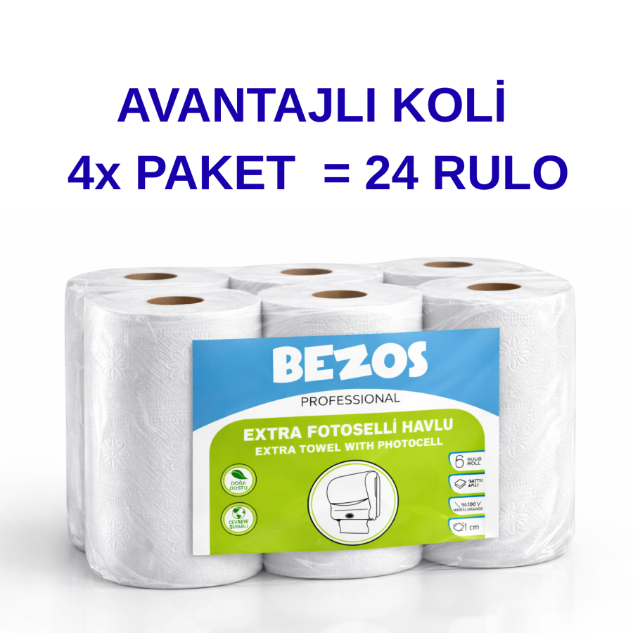 Professional Touchless Towel 24 Rolls – 2 Layer 100 Cellulose 21 cm Industrial Paper Towel 4X6 Rolls