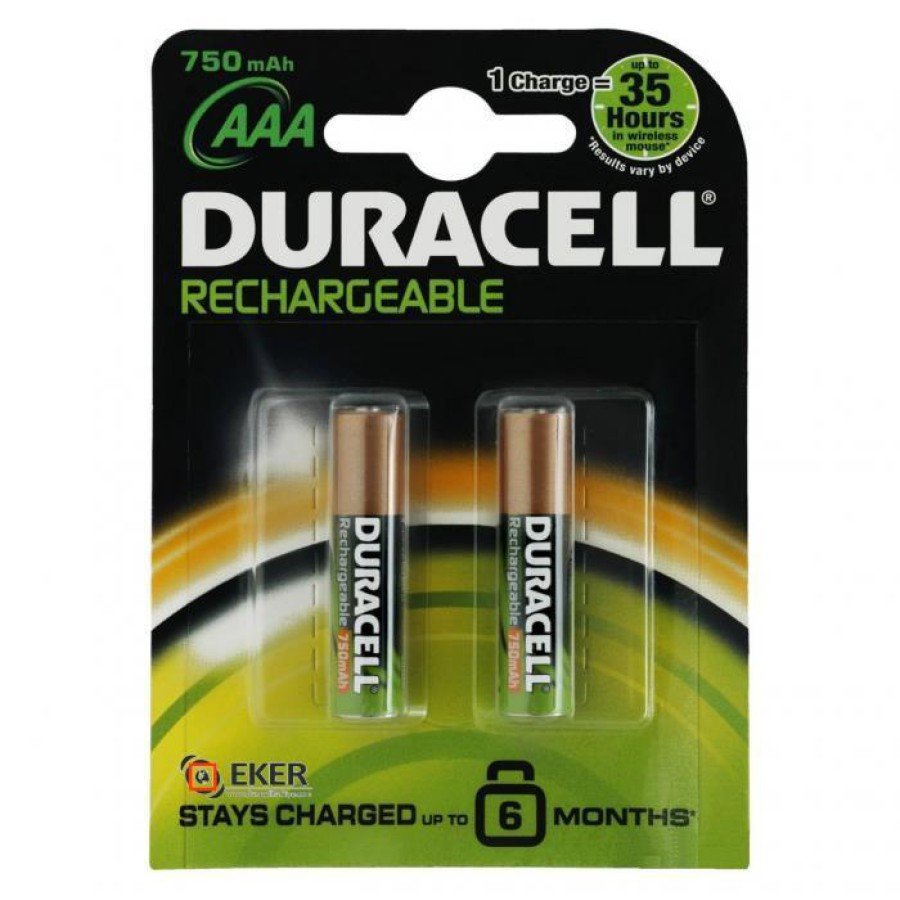 Duracell Rechargeable Slim Pen Batteries 2 AAA 750 mAh