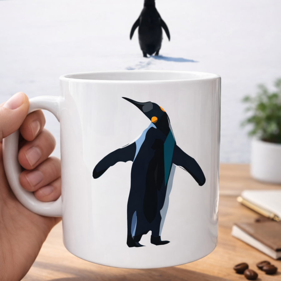 Nihilist Penguin Designed Porcelain Mug MODEL 159 – Minimalist Coffee Cup Special for Those Leaving the Herd – Original Design Gift Mug