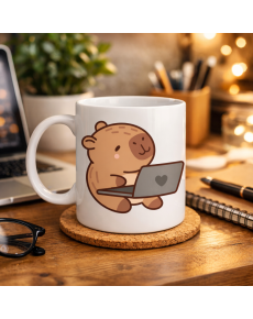 Cute Capybara Laptop Designed Porcelain Mug MODEL 103 – Hot Coffee Cup Gift Ideas for Office & Home