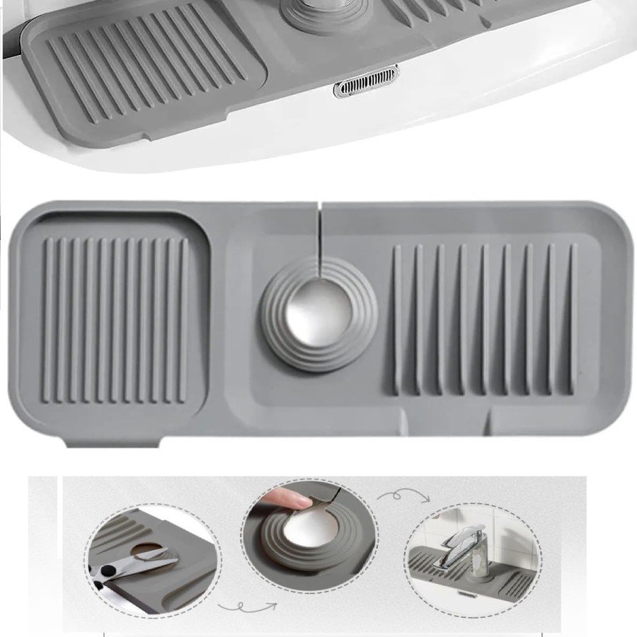 Elastic Kitchen Bathroom Faucet Mat Organizer Non-Slip Base Organizer Sink Edge Mat