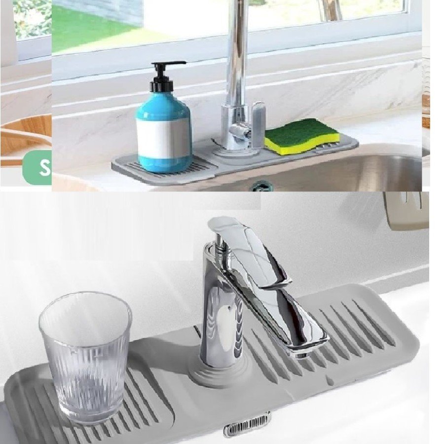 Elastic Kitchen Bathroom Faucet Mat Organizer Non-Slip Base Organizer Sink Edge Mat
