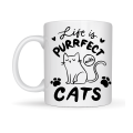 Life is Purrfect with Cats – Cat Patterned Porcelain Mug MODEL 62 Cute Cat Figured Coffee Cup
