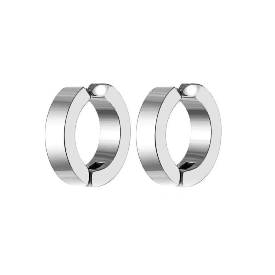 Men s Earrings - 2 Pieces Steel Clip Earrings Stainless Steel Silver Color Earrings