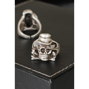 Skull Designed Aged Silver Color Adjustable Model Men's Ring