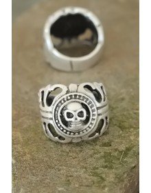 Aged Silver Color Metal Skull Design Adjustable Men's Ring