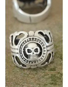 Aged Silver Color Metal Skull Design Adjustable Men's Ring