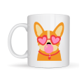 Cute Corgi Patterned Porcelain Mug Model 44 – Dog with Heart and Glasses Design, Fun & Gift Idea