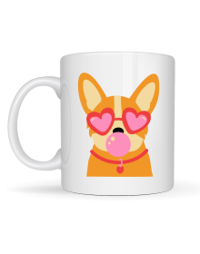 Cute Corgi Patterned Porcelain Mug Model 44 – Dog with Heart and Glasses Design, Fun & Gift Idea