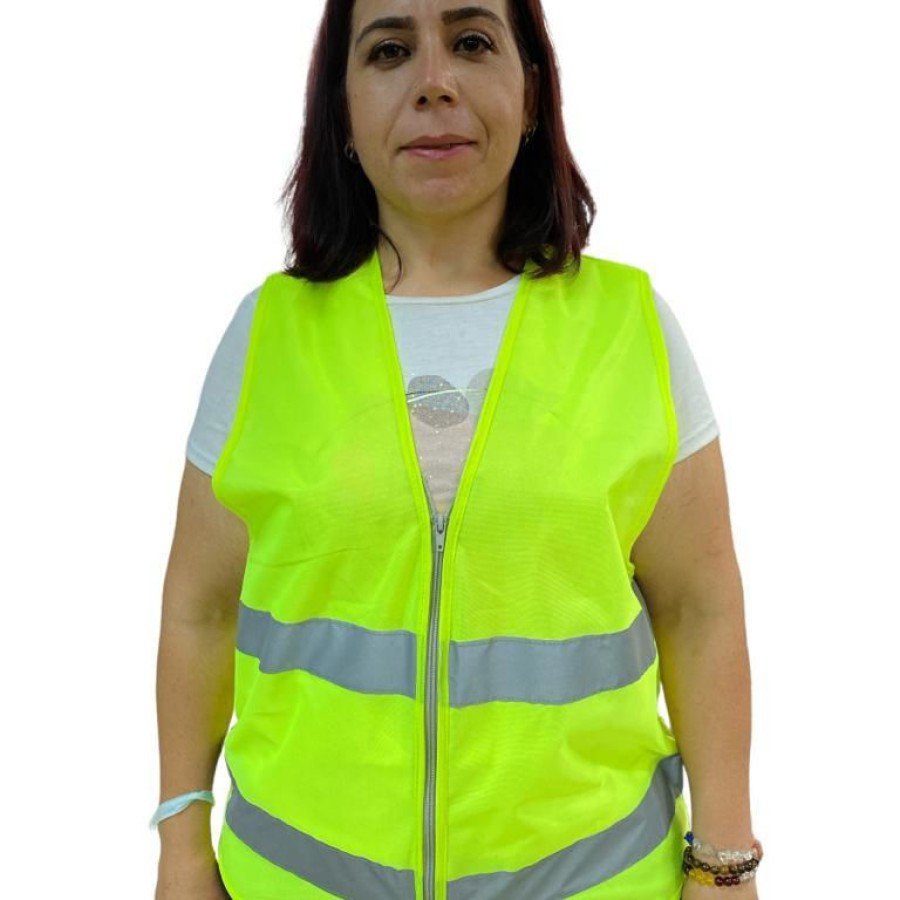 Zippered Yellow Warning Vest Size XL 59 cm