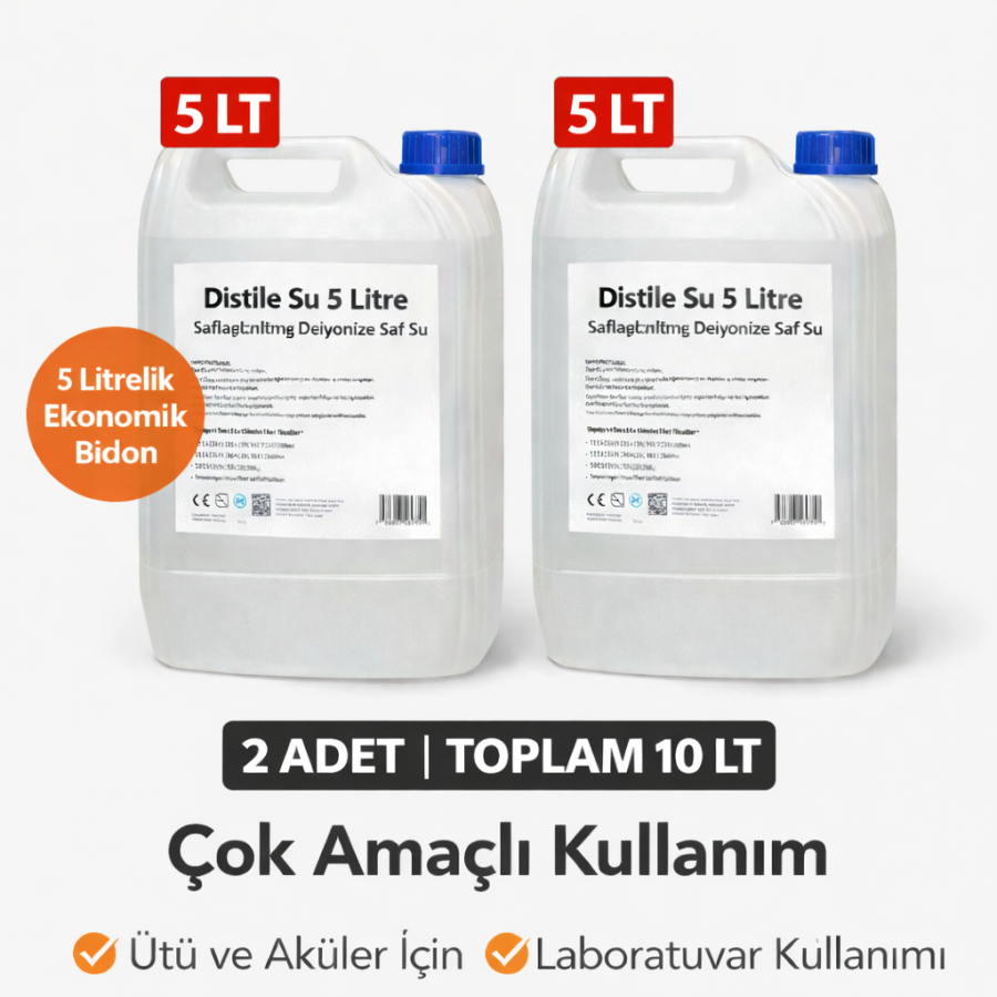 2 Distilled Water 5 Liters Total 10 Liters Purified Deionized Pure Water Multi-Purpose Use