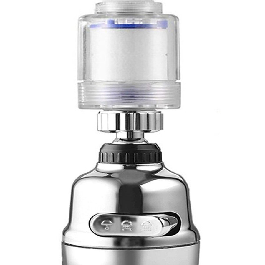 Chrome 3-Function Rotating Faucet Head with Filter - 360 Degree Rotatable