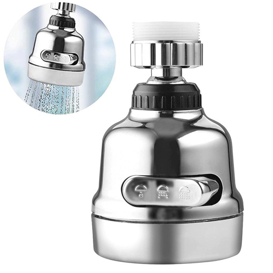 Chrome 3-Function Rotating Faucet Head with Filter - 360 Degree Rotatable