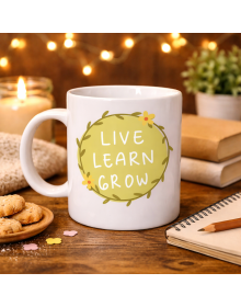 Live Learn Grow Motivational Cup MODEL 133 – LIVE, LEARN, GROW Inspiring Design, Porcelain Mug, Coffee & Tea Cup with Positive Message