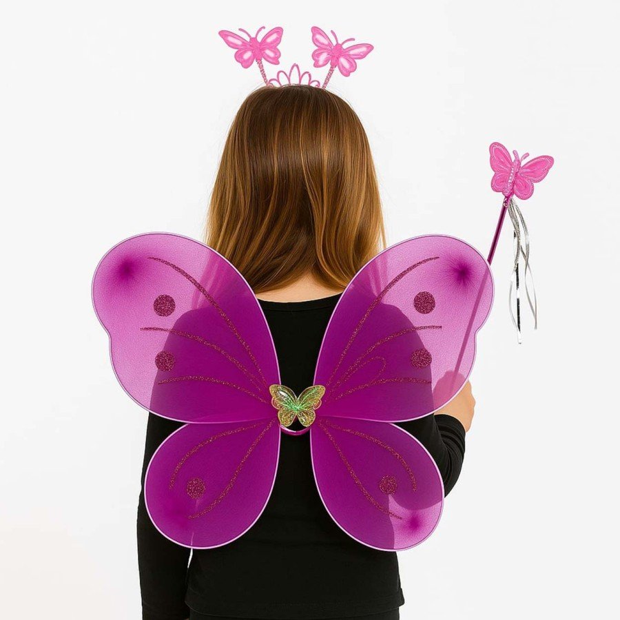 Fuchsia Butterfly Girl Set – 50 cm Butterfly Wing, Crown and Wand