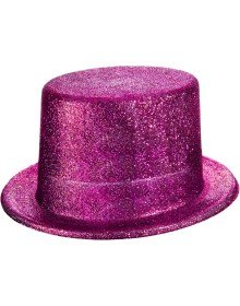 Fuchsia Pink Color Glittering Silvery Trilby Top Party Hat