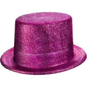 Fuchsia Pink Color Glittering Silvery Trilby Top Party Hat