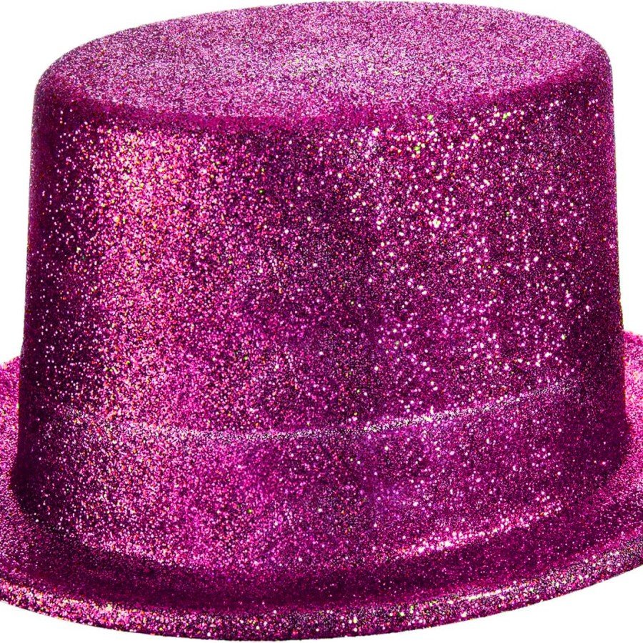 Fuchsia Pink Color Glittering Silvery Trilby Top Party Hat