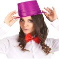 Fuchsia Pink Color Glittering Silvery Trilby Top Party Hat