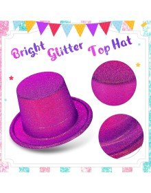 Fuchsia Pink Color Glittering Silvery Trilby Top Party Hat