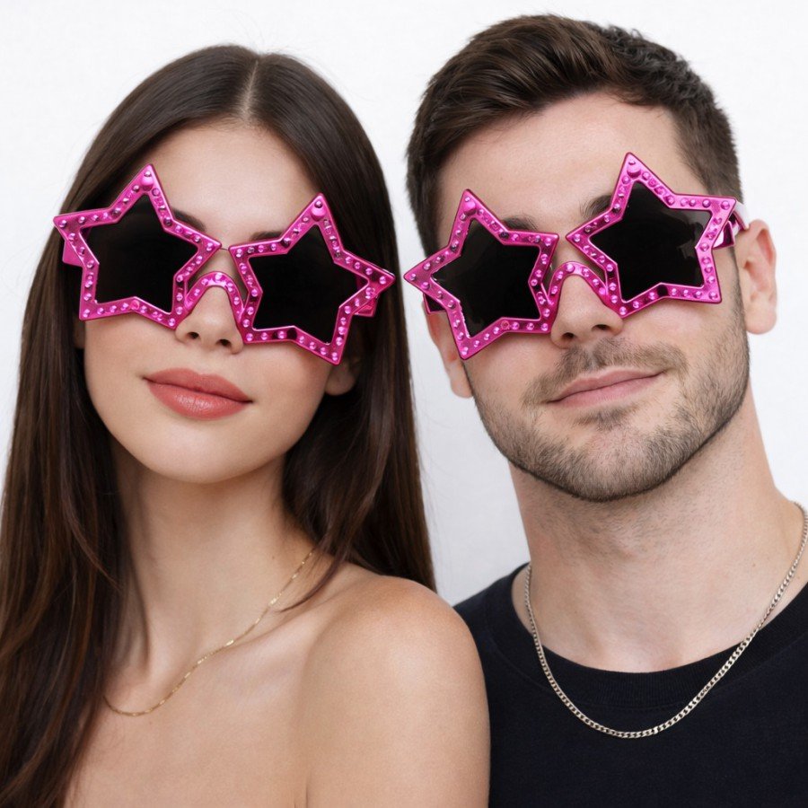 Fuchsia Color Disco Star Retro Party Glasses 16X7 cm Fuchsia Color Disco Star Retro Party Glasses 16X7 cm