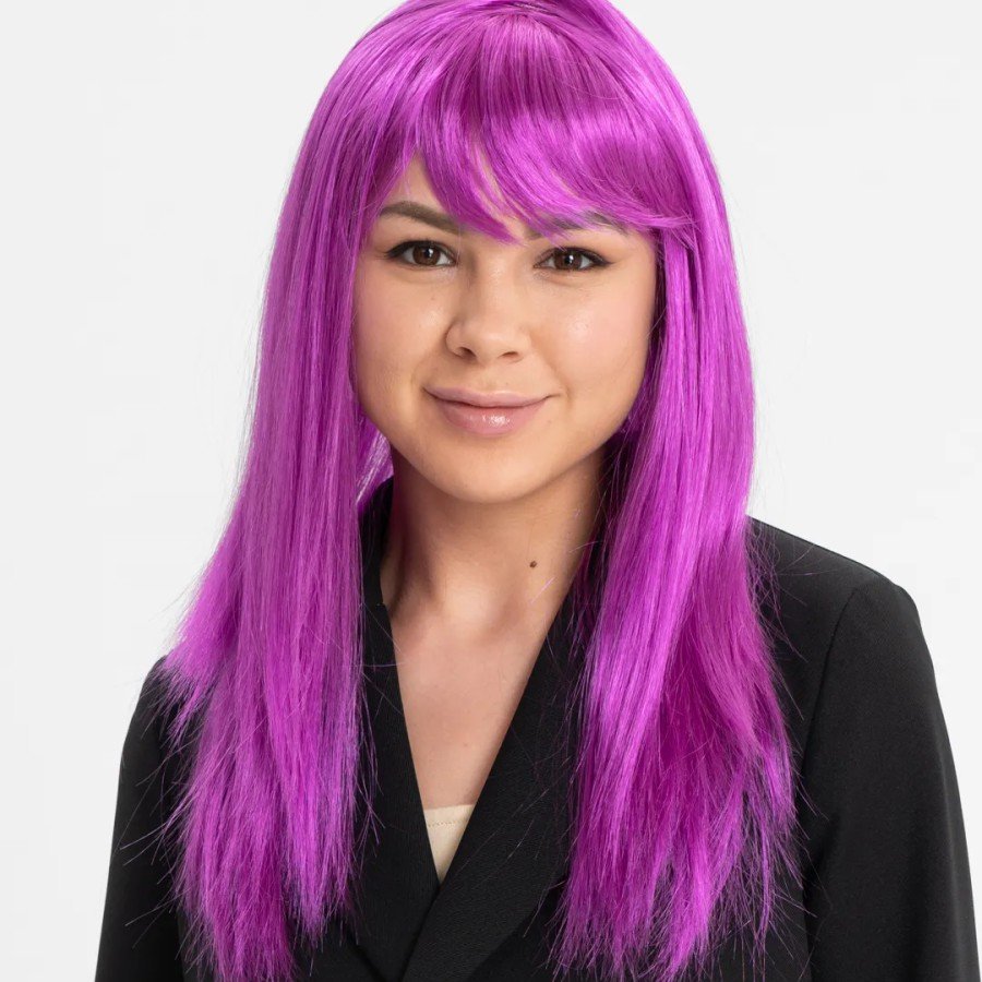 Fuchsia Color Straight Cut Long Party Wig Fake Hair