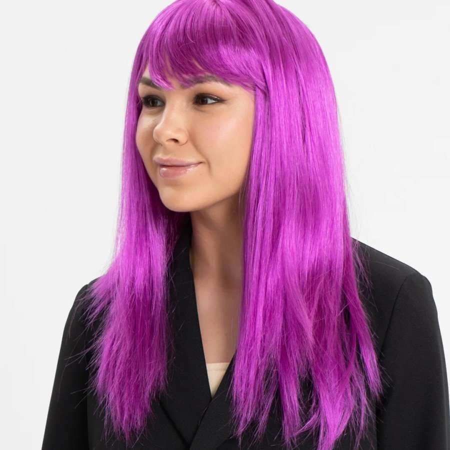 Fuchsia Color Straight Cut Long Party Wig Fake Hair