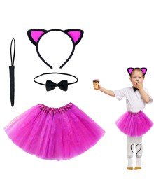 Fuchsia Color Skirt Cat Costume Set (Tutu, Crown, Bow Tie, Tail)