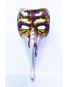 Venetian Long Mask Magnet Made of Fuchsia Color Embroidered Ceramic Material